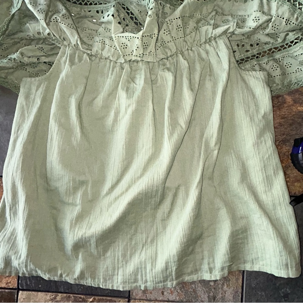 Sofia Jeans Sofia Vergara Eyelet Off Shoulder Top Green Womens Large Cotton Boho - Picture 7 of 11